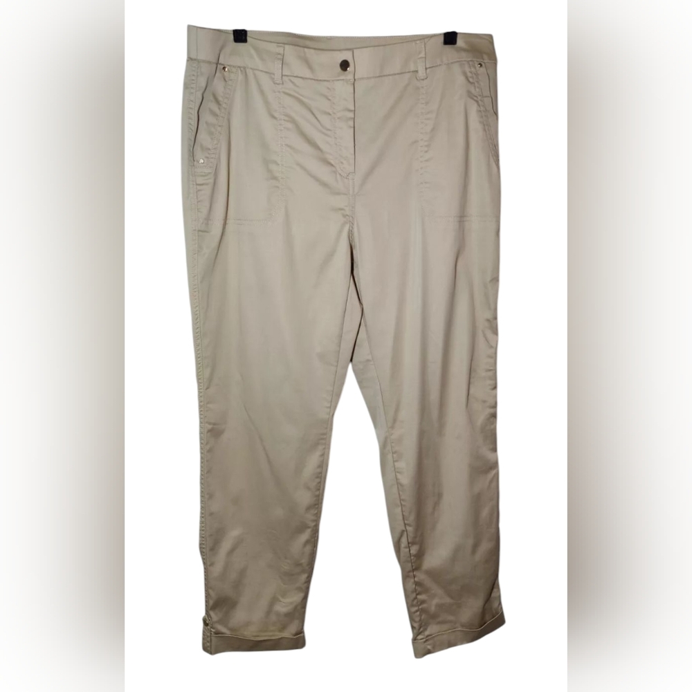 Chico's Cuffed Button-Ankle High Rise Cotton Blend Beige Casual Pants 2 (35x28)